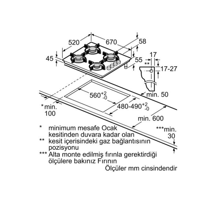 Bosch POP7C6O12O Gazlı Ocak